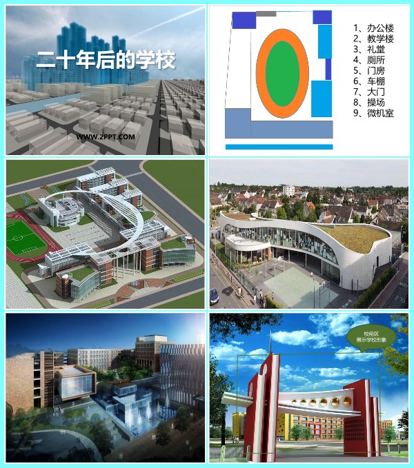 人教版六年级下册美术《2二十年后的学校》课件PPT模板