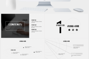 简约细线素雅灰扁平化总结报告PPT模板