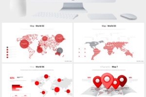 红色世界地图商务PPT图表合集