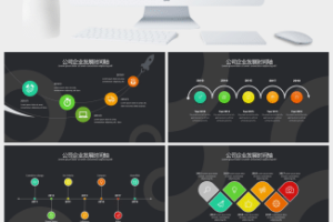 酷黑动感公司企业发展时间轴图表PPT模板
