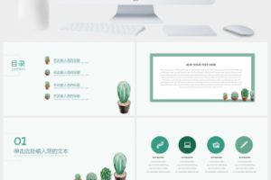 仙人球清新总结汇报PPT模板